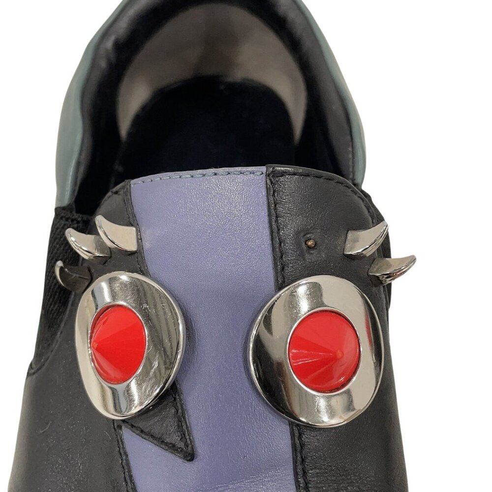 Fendi Monster Face Slip On Sneakers Studded Lightning Bolt Black Green EU 37 US - Picture 6 of 12